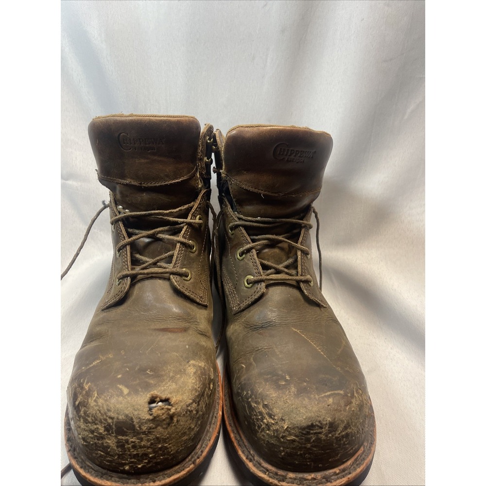 Chippewa 13 Brown Leather Steel Toe Logger Lace Up Work Boots Mens 14EE